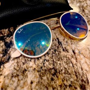 Ray-Ban RB3647N Round Double Bridge Sunglasses with Gold Frame